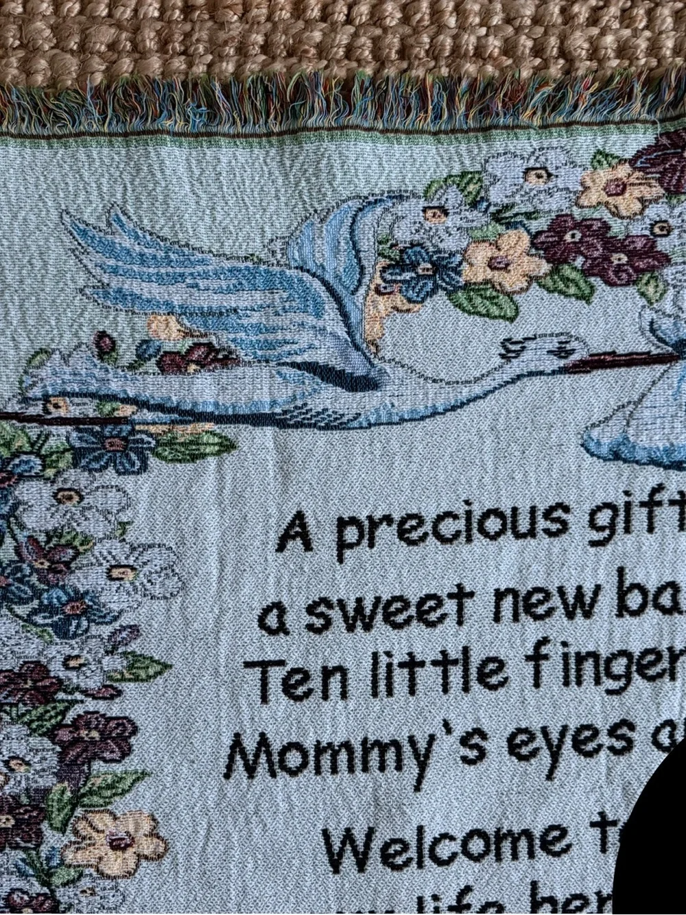 Welcome New Baby Woven Tapestry Throw Blanket with Stork and Poem